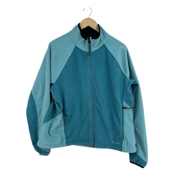 LL Bean Blue Color block Polartec Fleece Shell Full Zip Jacket Women’s XL - Picture 1 of 5